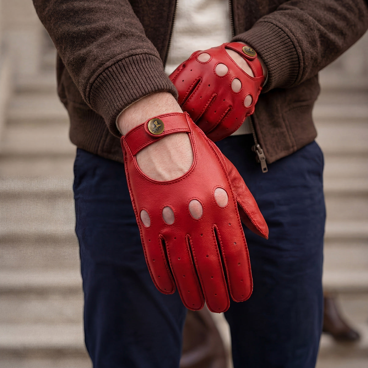Men's Faux Leather Touchscreen Driving Gloves in Red