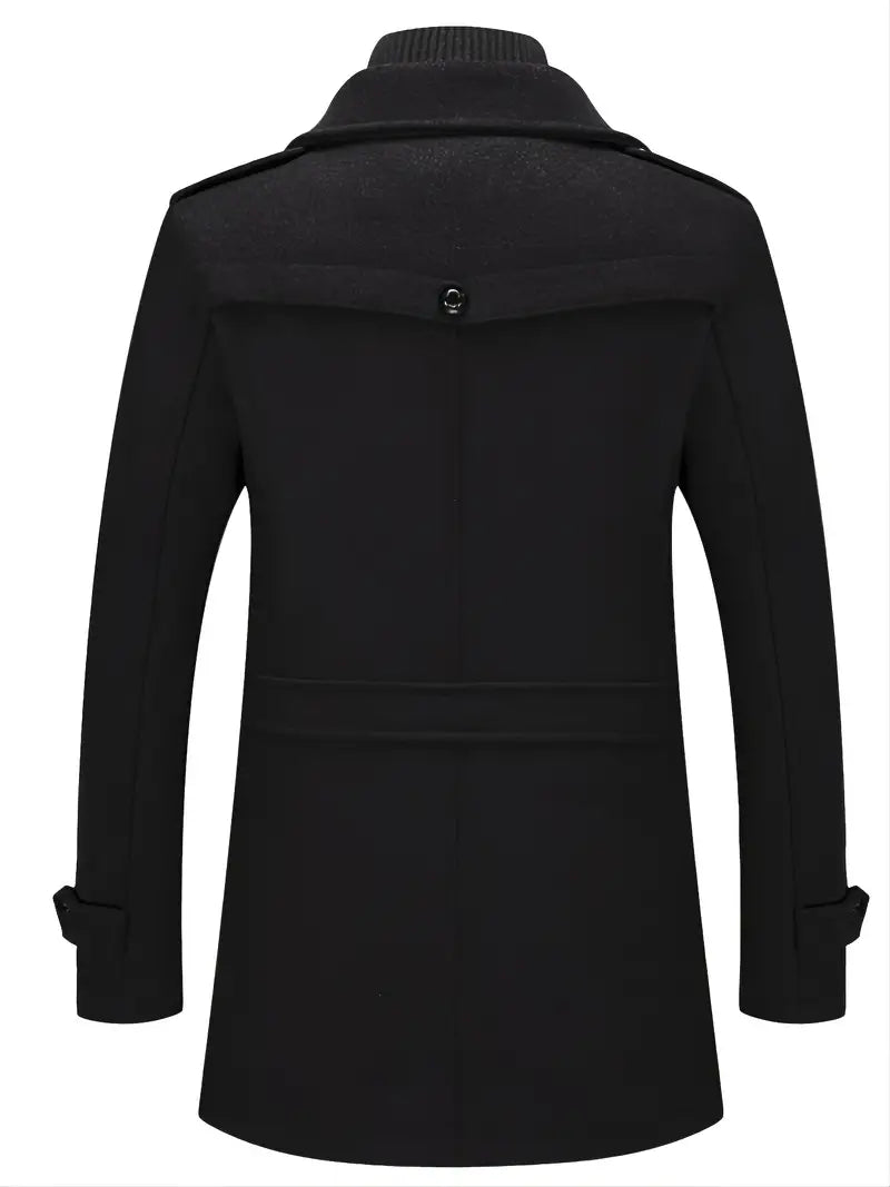 Men's Mid-Length Wool-Look Trench Coat with Zip Inner Collar
