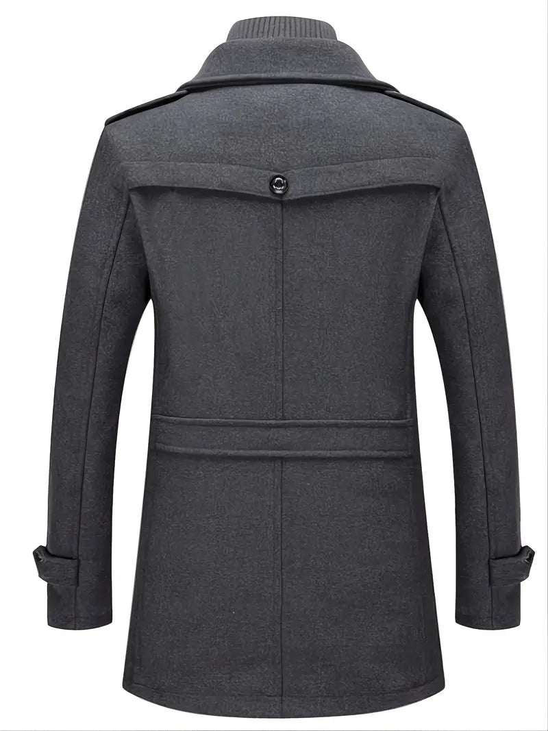 Men's Mid-Length Wool-Look Trench Coat with Zip Inner Collar