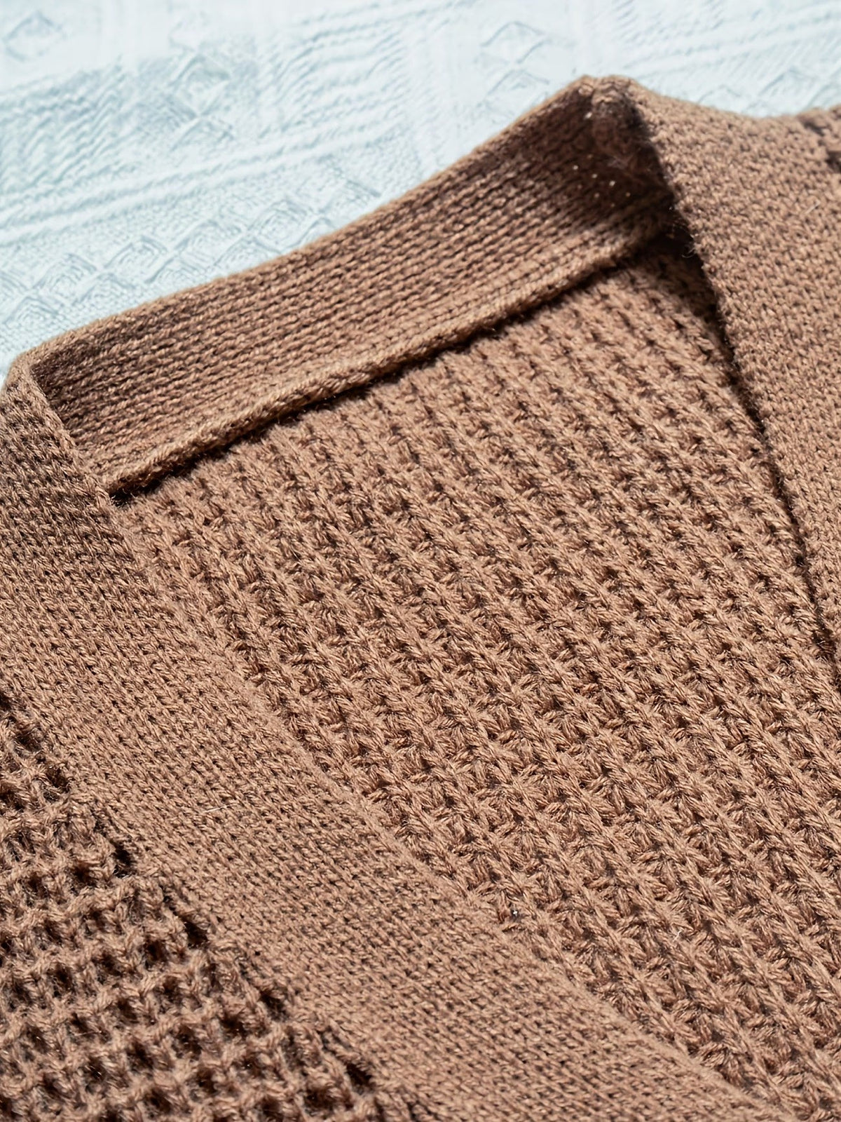 Men's Waffle Knit V-Neck Cardigan in Brown