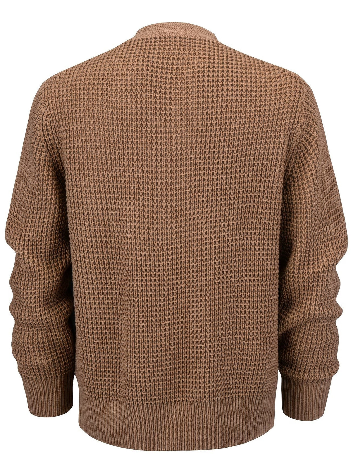 Men's Waffle Knit V-Neck Cardigan in Brown