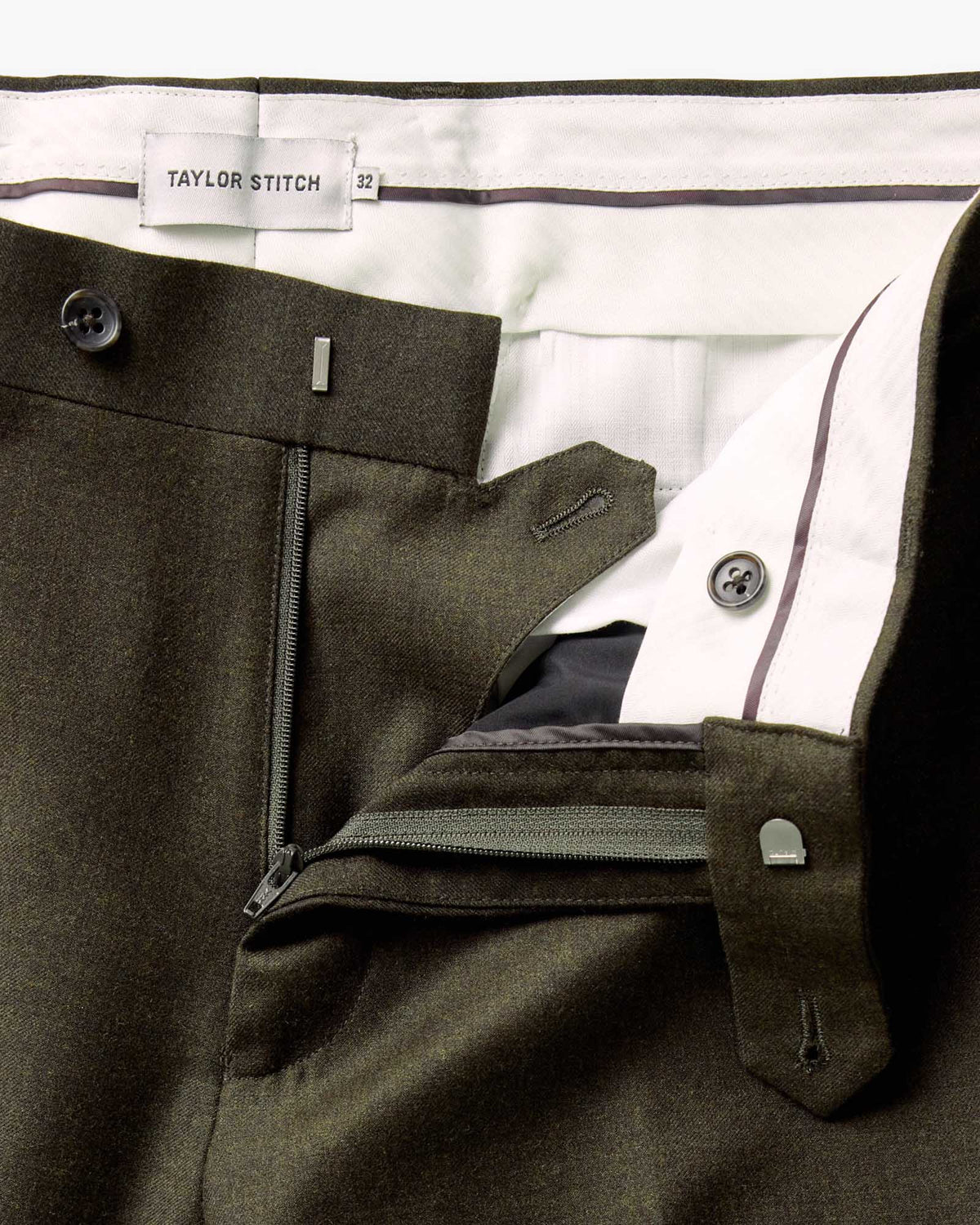 Men's Tailored Wool-Look Trousers with Welt Pockets in Olive