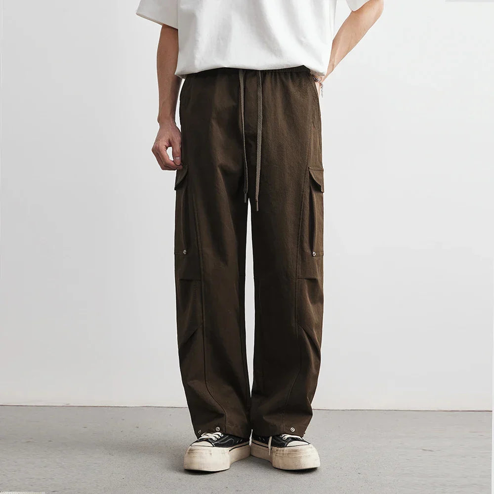Men's Wide-Leg Cargo Trousers with Snap Pockets