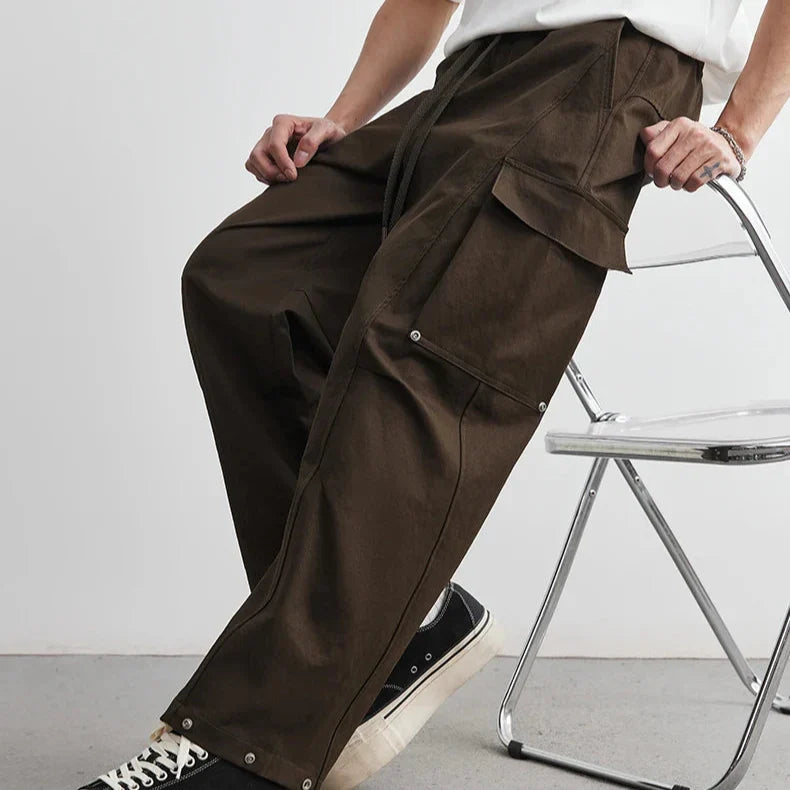 Men's Wide-Leg Cargo Trousers with Snap Pockets