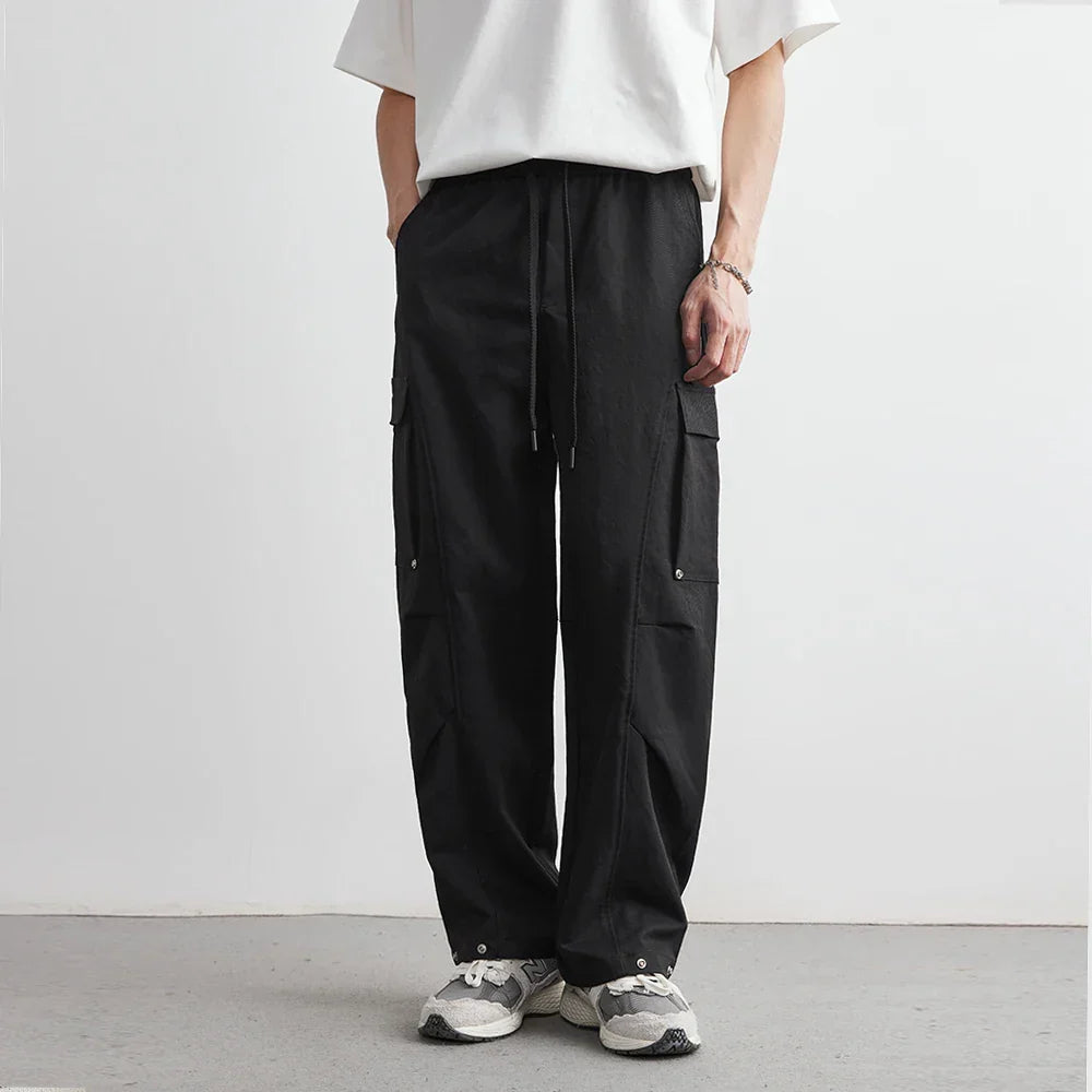 Men's Wide-Leg Cargo Trousers with Snap Pockets
