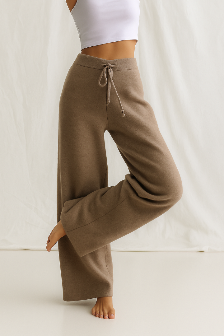 Men's Knit Wide-Leg Lounge Trousers with Ribbed Waist