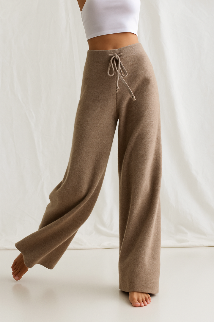 Men's Knit Wide-Leg Lounge Trousers with Ribbed Waist
