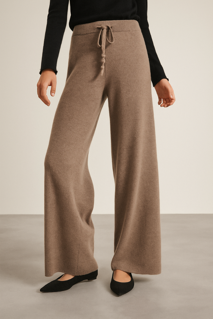 Men's Knit Wide-Leg Lounge Trousers with Ribbed Waist