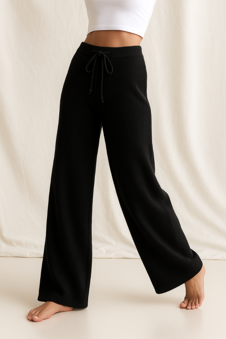 Men's Knit Wide-Leg Lounge Trousers with Ribbed Waist