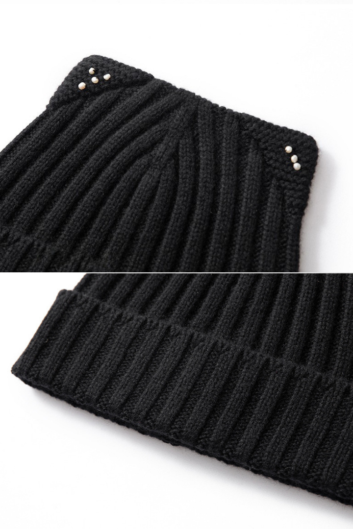 Men's Wide Rib Cuffed Beanie with Pearl Detail