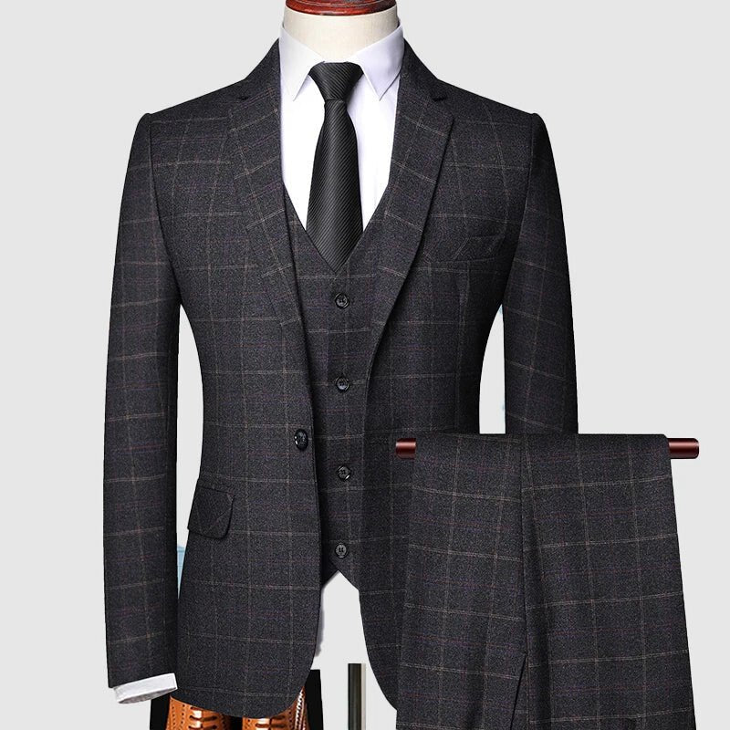 Men's Windowpane Check Three-Piece Suit