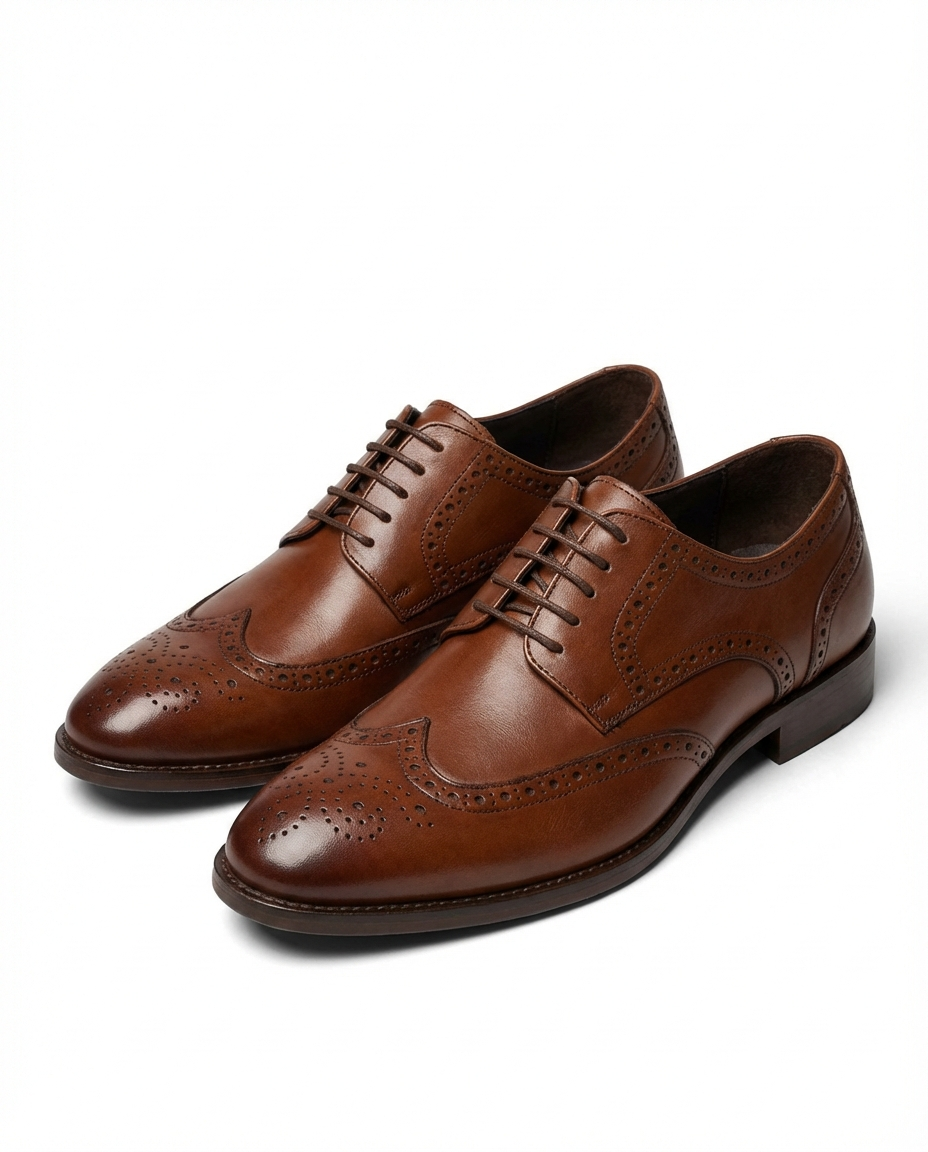 Men's Burnished Faux Leather Wingtip Brogue Dress Shoes