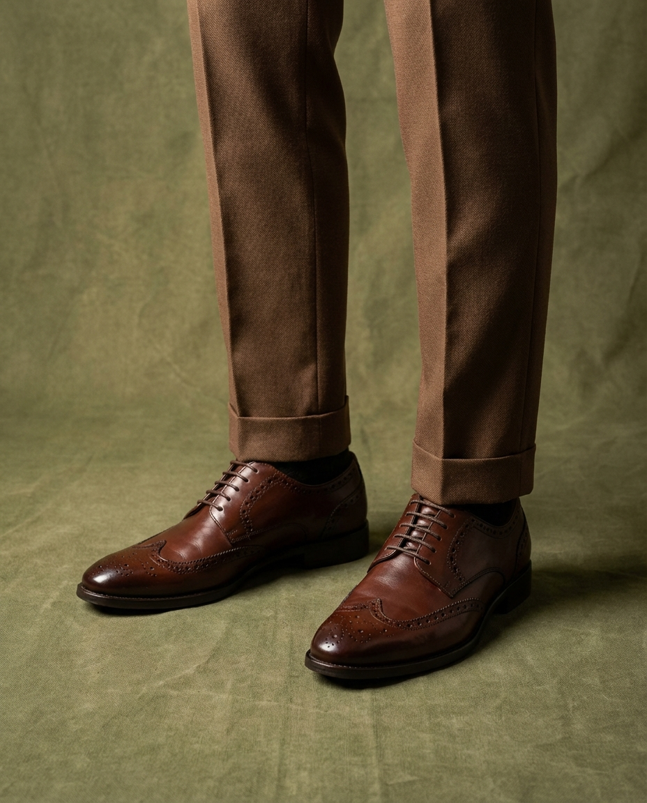 Men's Burnished Faux Leather Wingtip Brogue Dress Shoes