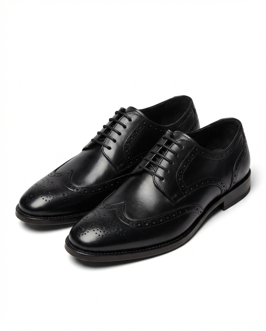 Men's Burnished Faux Leather Wingtip Brogue Dress Shoes