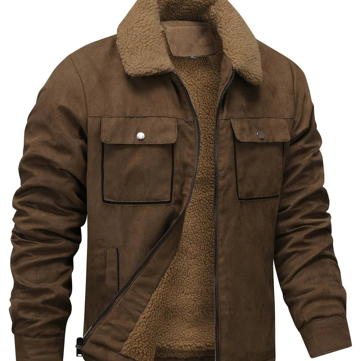 Men's Fleece Collar Winter Bomber Jacket in Brown