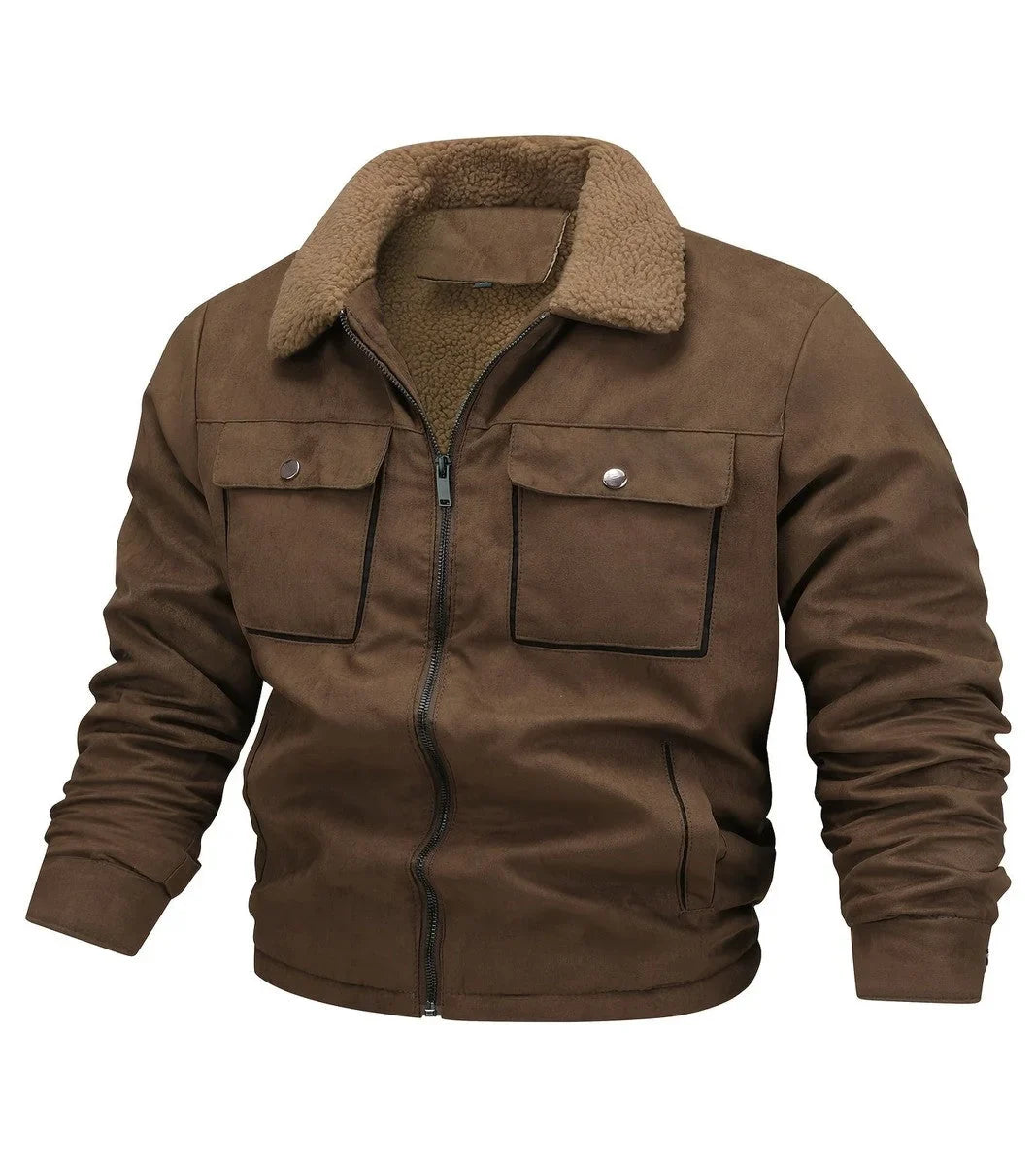 Men's Fleece Collar Winter Bomber Jacket in Brown