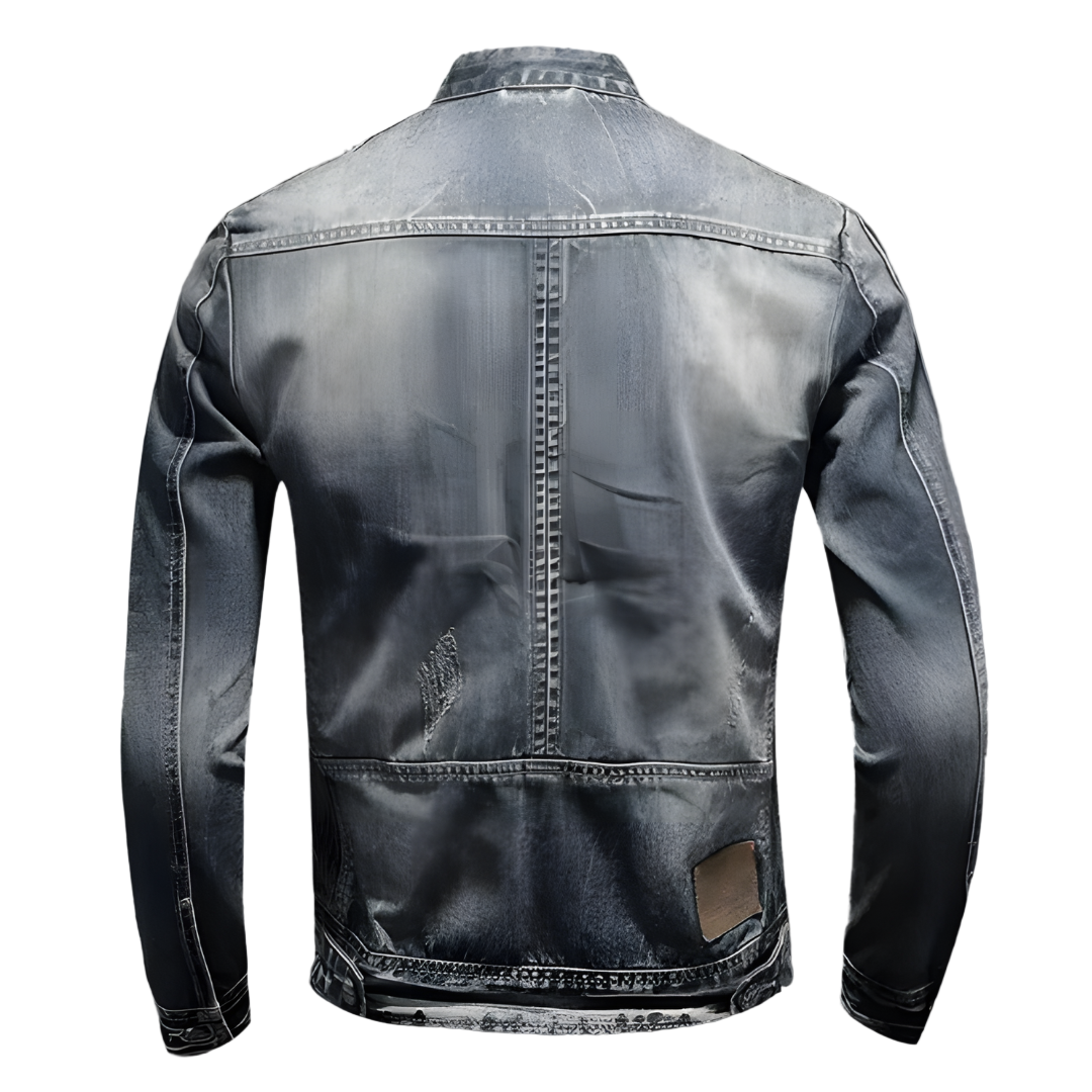Men's Zip-Front Denim Biker Jacket in Grey