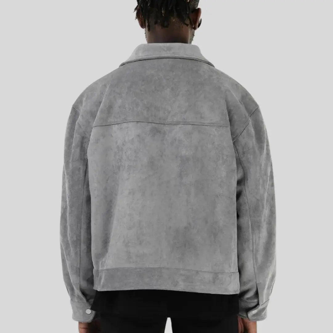 Men's Zip-Front Faux Suede Jacket with Flap Chest Pockets