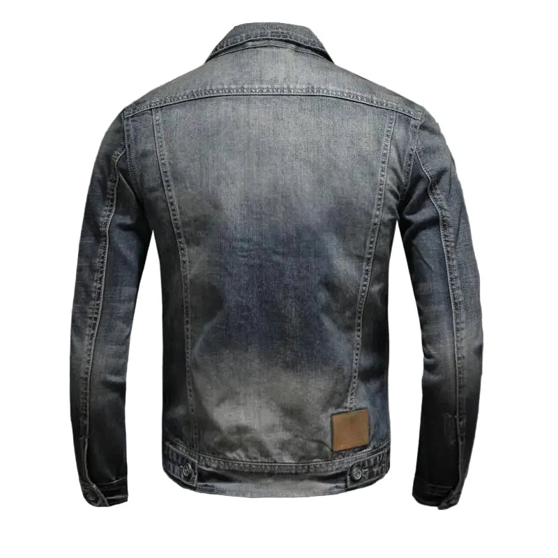 Men's Washed Denim Jacket with Zip & Snap Front
