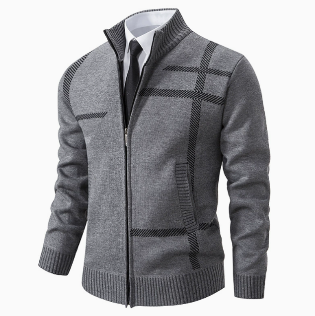Men's Zip-Up Knit Cardigan with Stand Collar