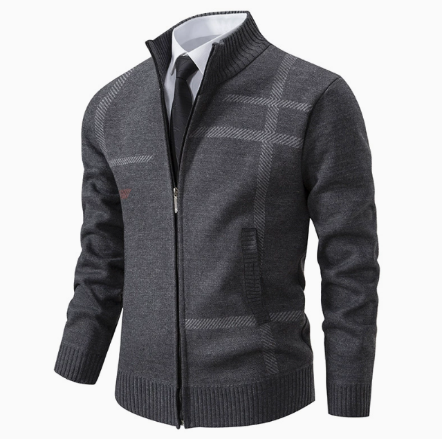Men's Zip-Up Knit Cardigan with Stand Collar