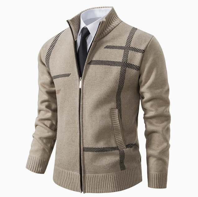 Men's Zip-Up Knit Cardigan with Stand Collar
