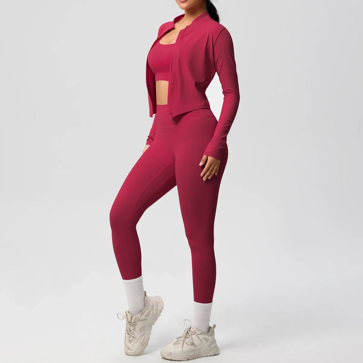Women's 3-Piece Activewear Set with Zip Jacket & Leggings