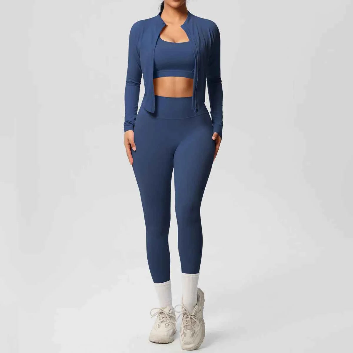 Women's 3-Piece Activewear Set with Zip Jacket & Leggings