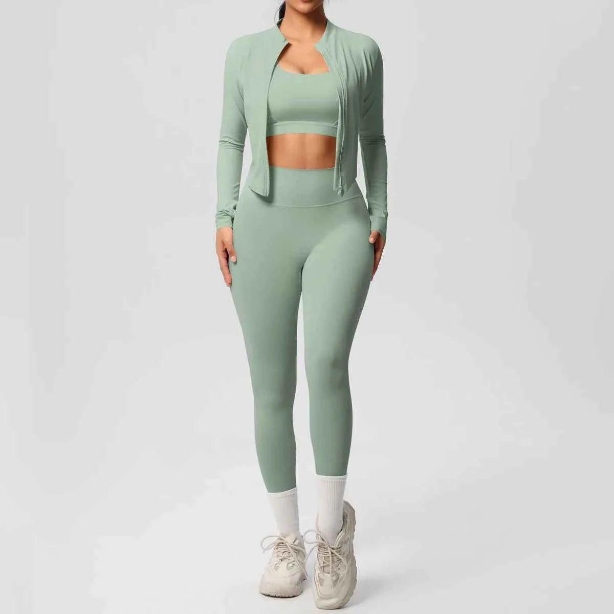 Women's 3-Piece Activewear Set with Zip Jacket & Leggings