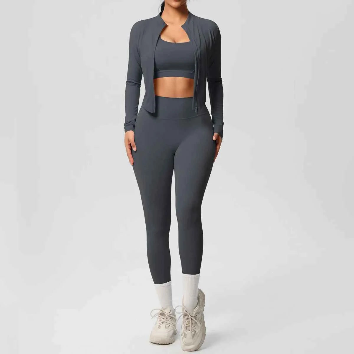 Women's 3-Piece Activewear Set with Zip Jacket & Leggings