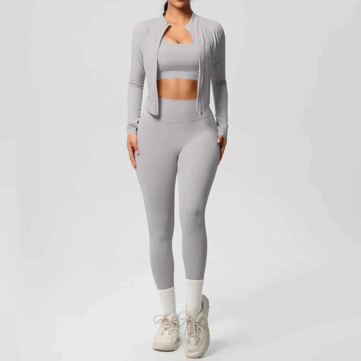 Women's 3-Piece Activewear Set with Zip Jacket & Leggings