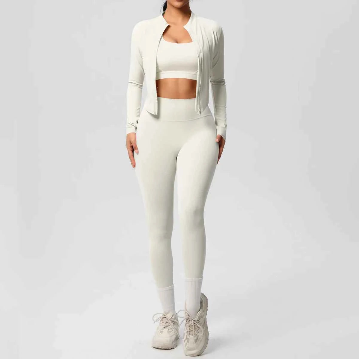Women's 3-Piece Activewear Set with Zip Jacket & Leggings