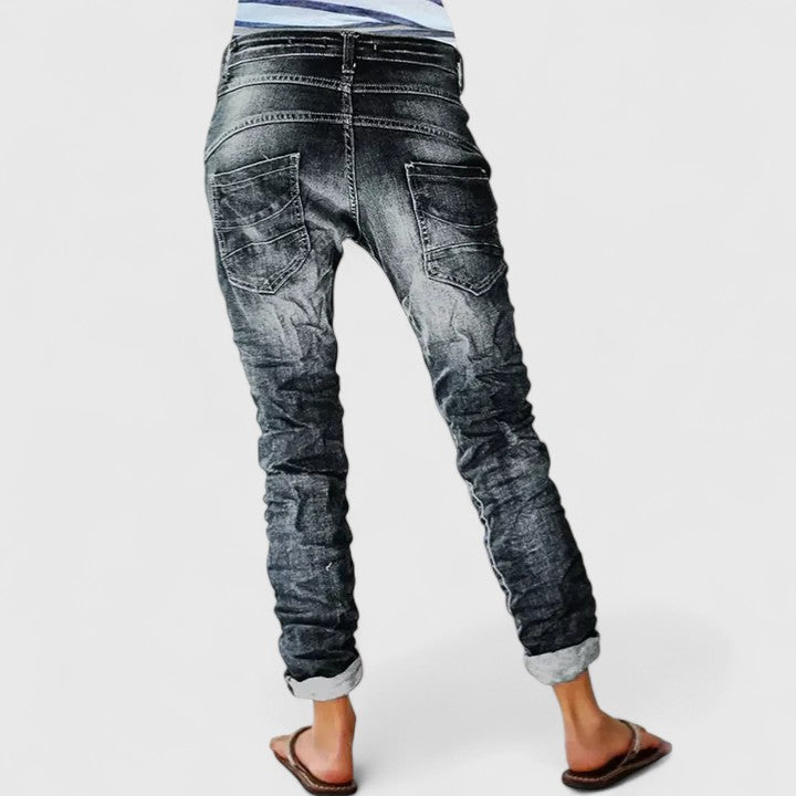 Women's Acid Wash Button Fly Boyfriend Jeans