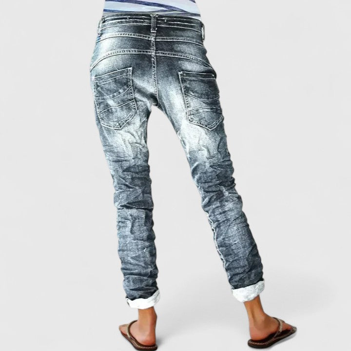 Women's Acid Wash Button Fly Boyfriend Jeans