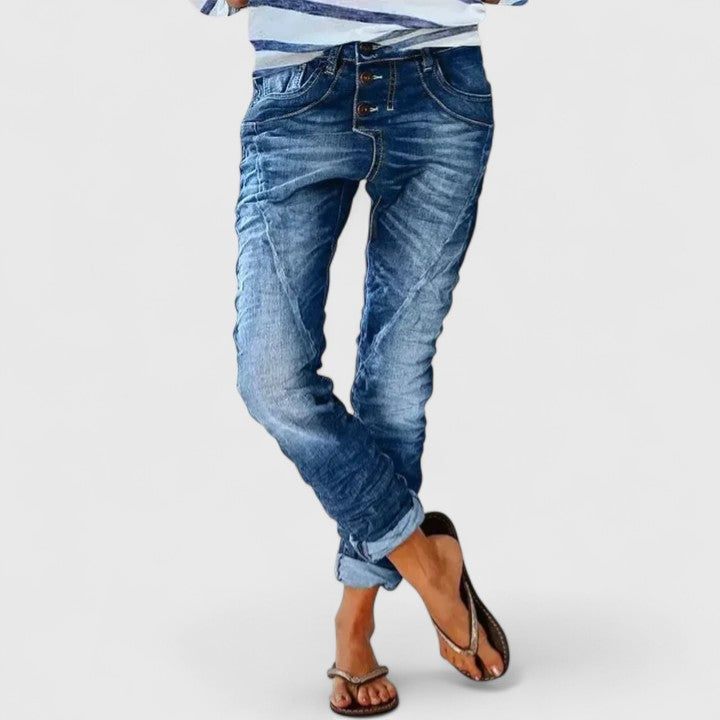 Women's Acid Wash Button Fly Boyfriend Jeans