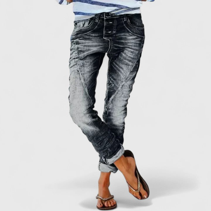 Women's Acid Wash Button Fly Boyfriend Jeans