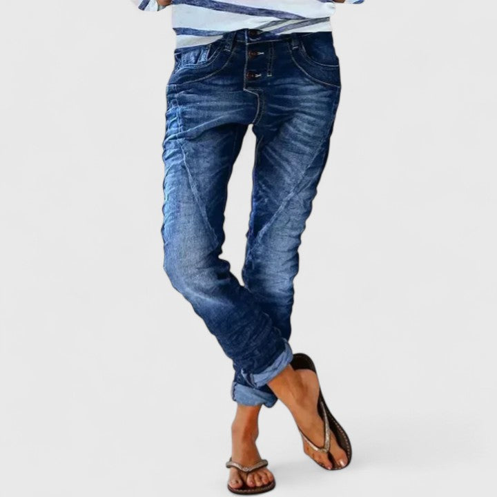 Women's Acid Wash Button Fly Boyfriend Jeans