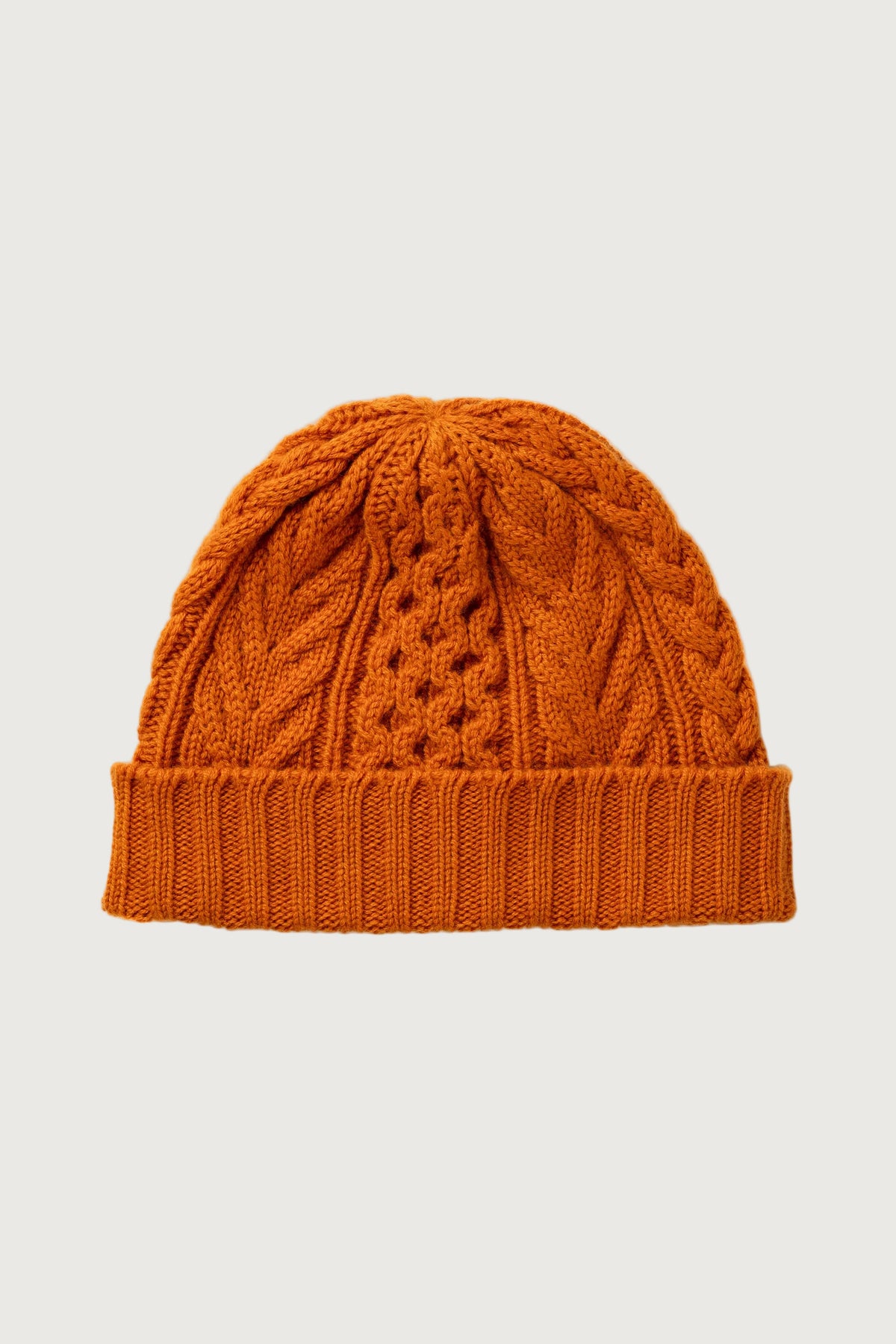 Women's Aran Cable Knit Cuffed Beanie in Orange