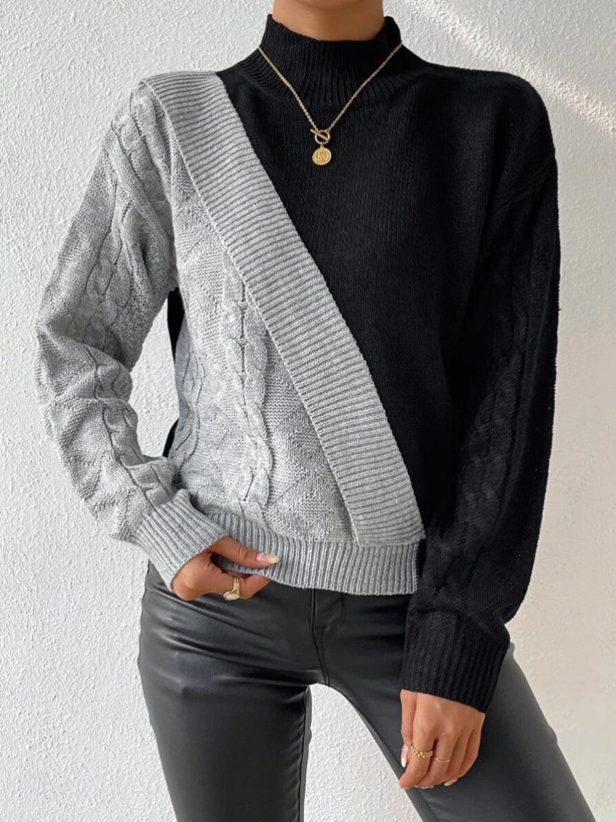 Women's Asymmetric Cable Knit Mock Neck Jumper
