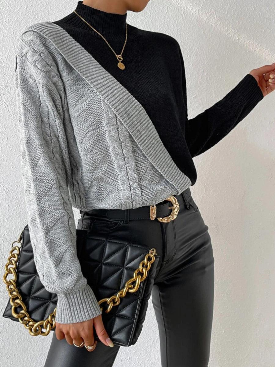 Women's Asymmetric Cable Knit Mock Neck Jumper