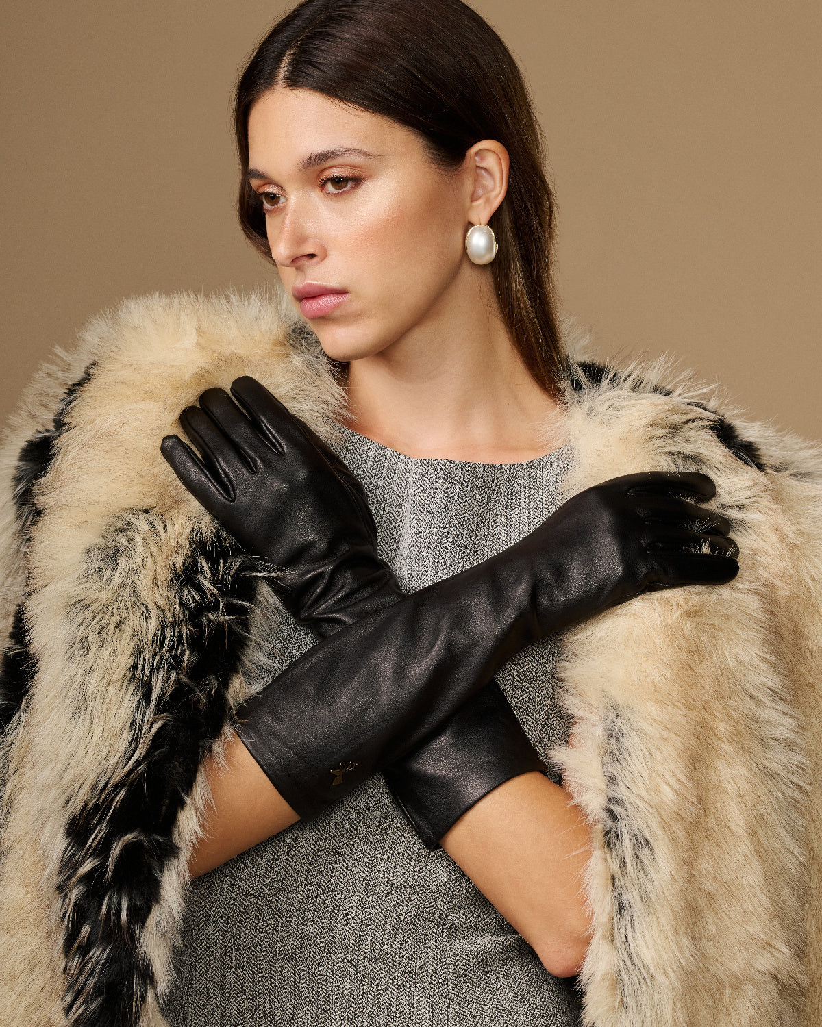 Women's Below-Elbow Faux Leather Touchscreen Evening Gloves