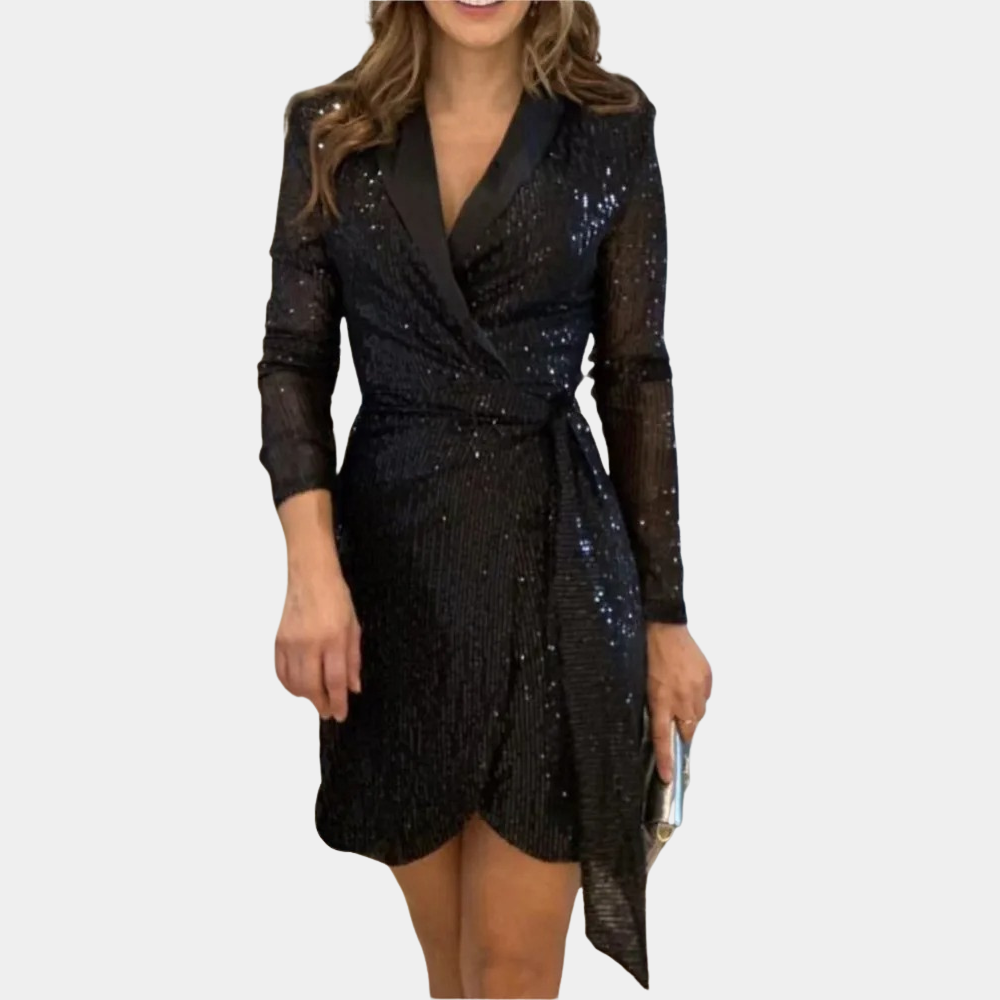 Women's Sequin Belted Wrap Mini Dress