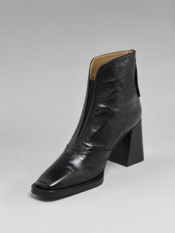 Women's Square Toe Block Heel Faux Leather Ankle Boots with Zip