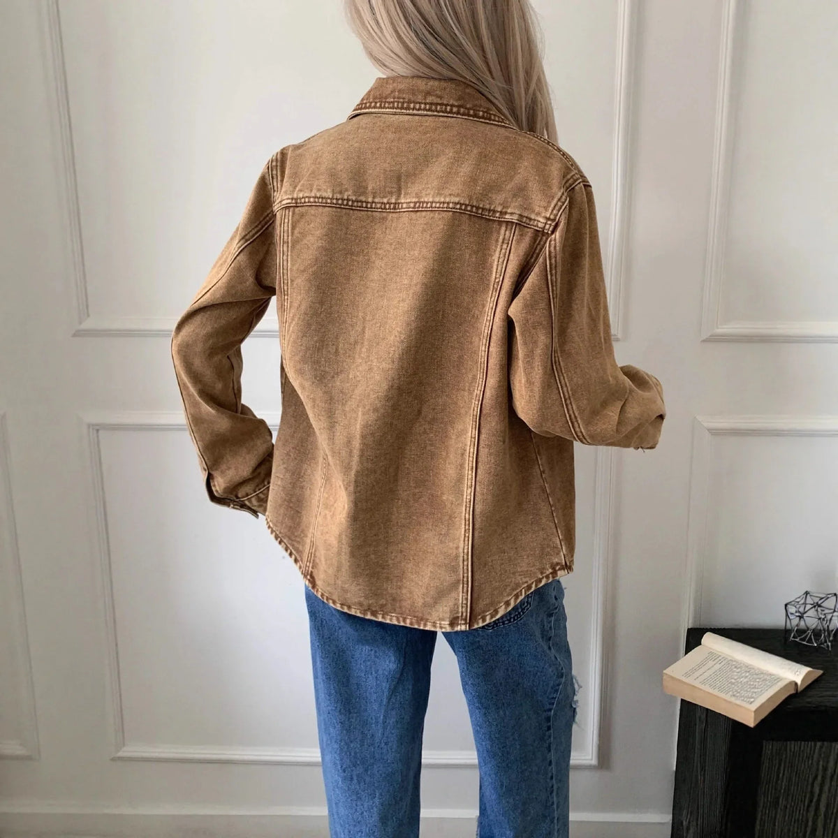 Women's Button-Front Denim Jacket in Brown