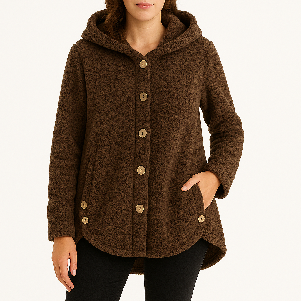 Women's Button-Front Fleece Hoodie with Curved Hem