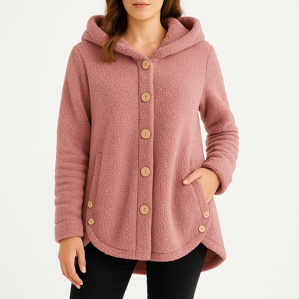 Women's Button-Front Fleece Hoodie with Curved Hem