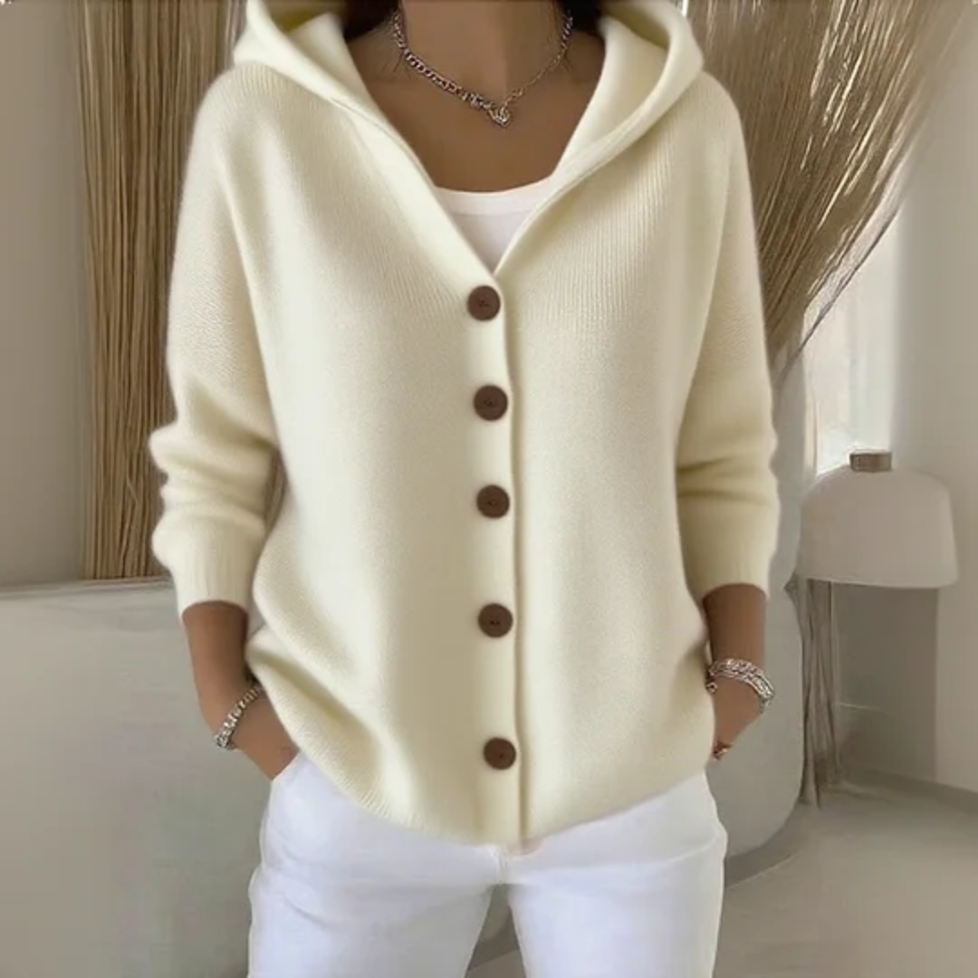 Women's Hooded Button-Up Knit Cardigan