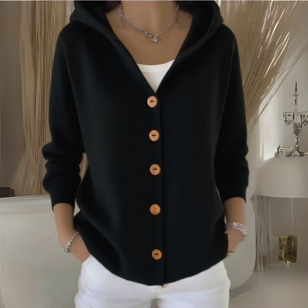 Women's Hooded Button-Up Knit Cardigan