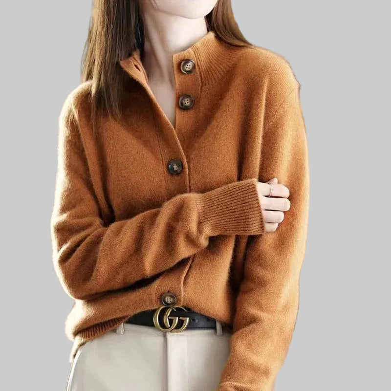 Women's Stand Collar Button-Front Knit Cardigan