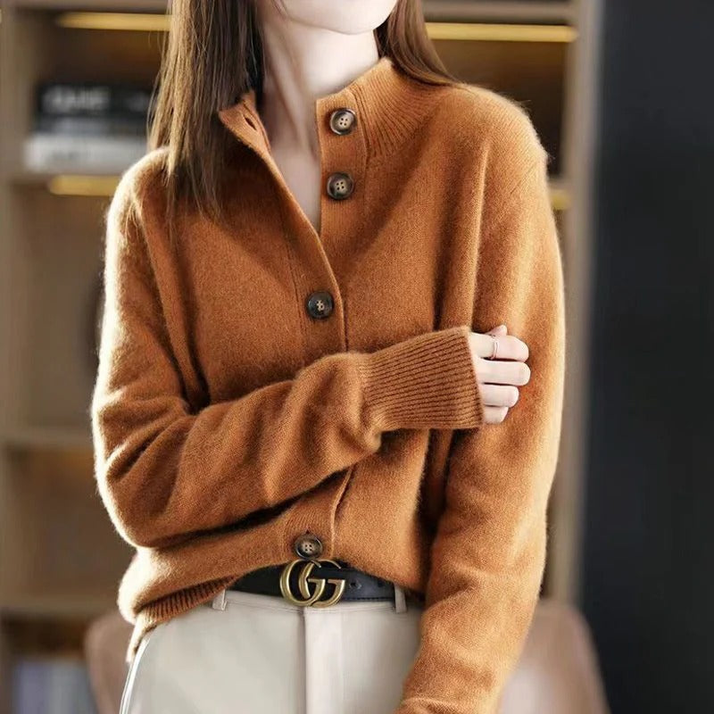 Women's Stand Collar Button-Front Knit Cardigan